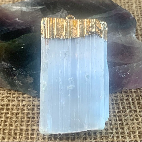 Selenite Healing Crystal Pendant Clears Negativity Brings Positive Energy Gold - Picture 4 of 10